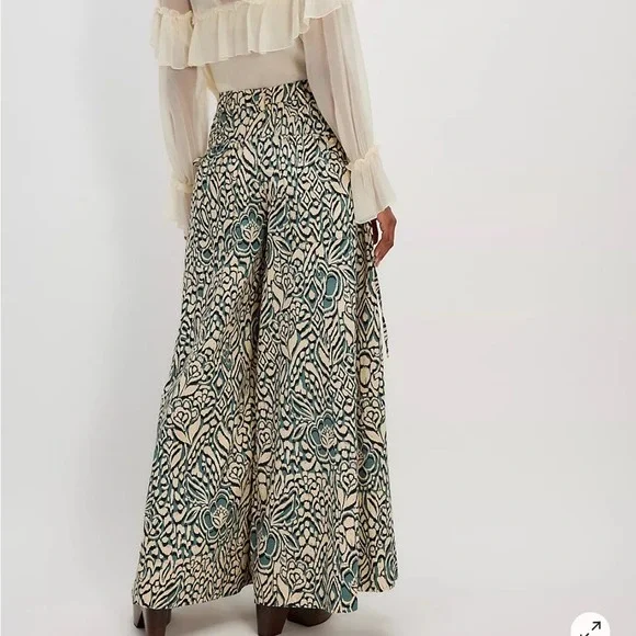 FREE PEOPLE Miss You Most Wide Leg Pants size 4 Olive Combo NWT Palazzo Y2K NWT - Picture 3 of 12
